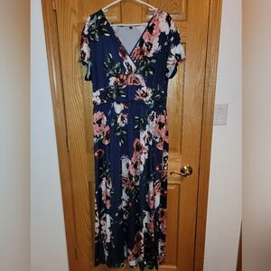 Floral Navy and Pink Wrap Dress